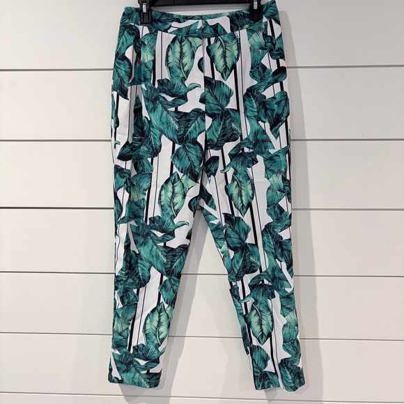 A.Peach Pants - a.peach Tropical Leaf Print Pants Womens L Green Palm Resort Casual